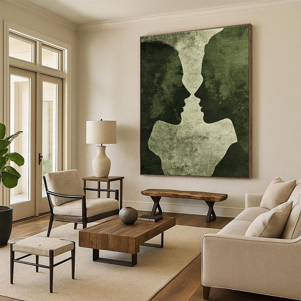 Green Silhouette Kiss Art for Romantic Hideaway & Intimate Home Bedroom STSC1446