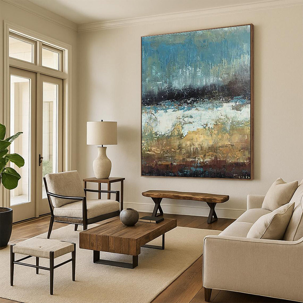 Blue - Gray Landscape Abstract Art for Seaside Vacation Home & Minimalist Living Room DLZ0638