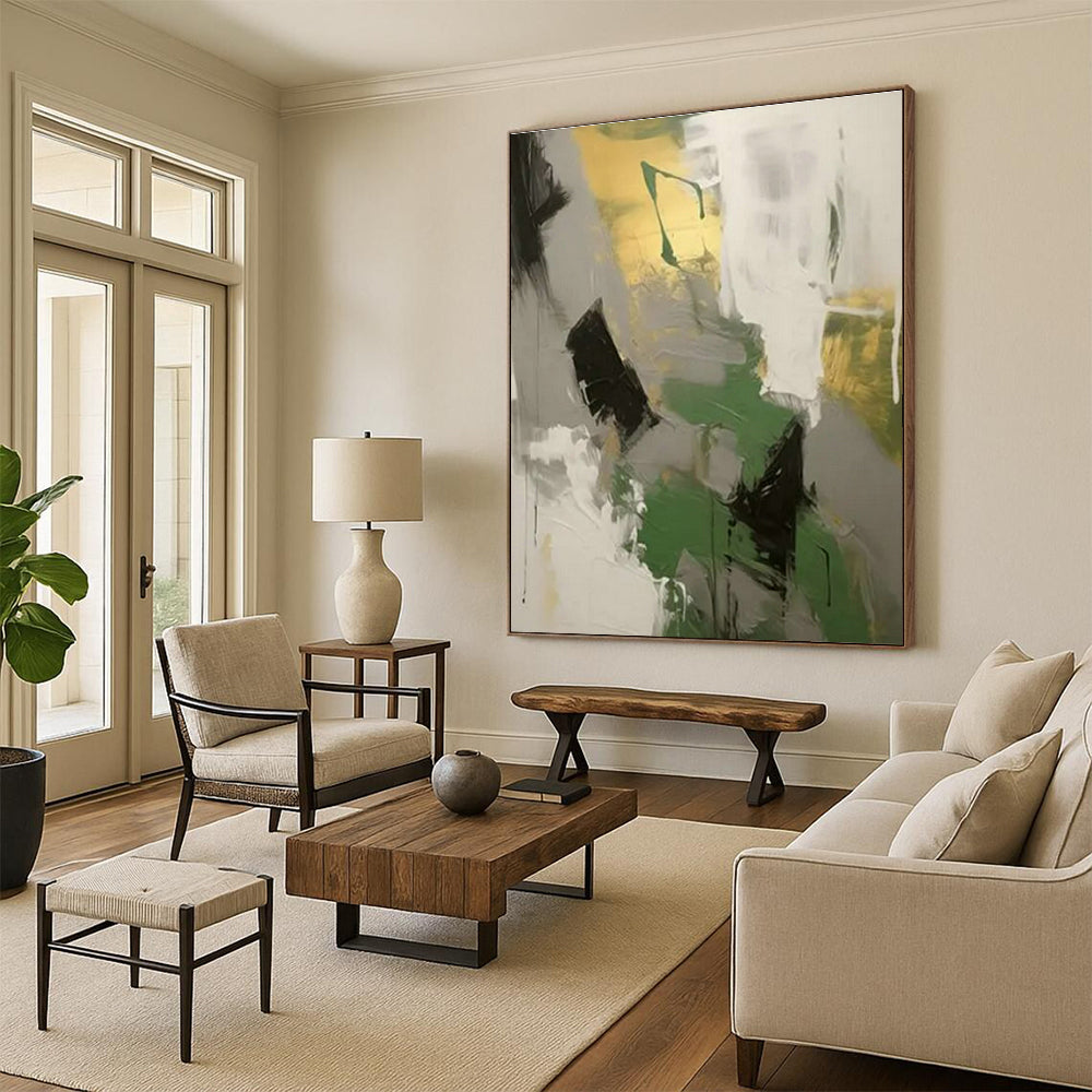 Green - Gray - Gold Abstract Art for Eco - Friendly Home & Wellness Center DLZ1697