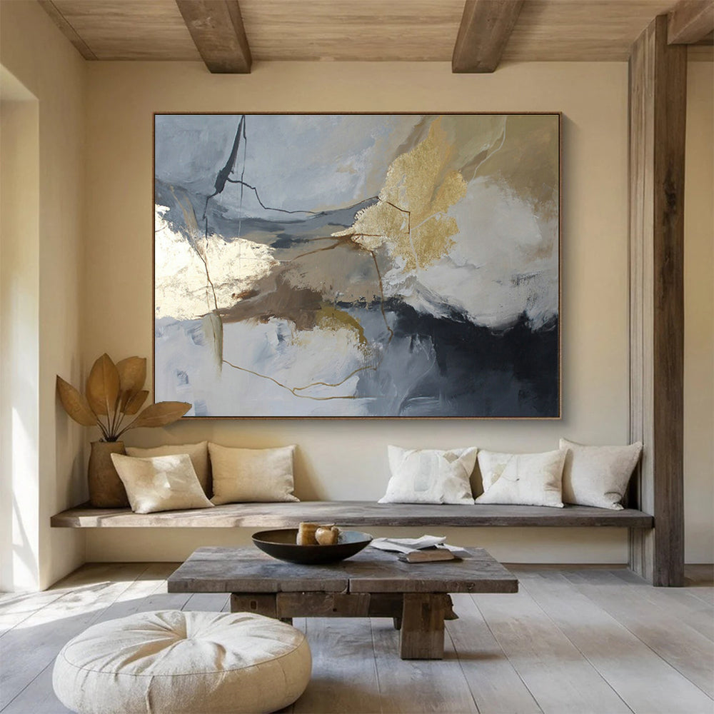 Gold - Gray Line Abstract Art for Polished Study DLZ2903