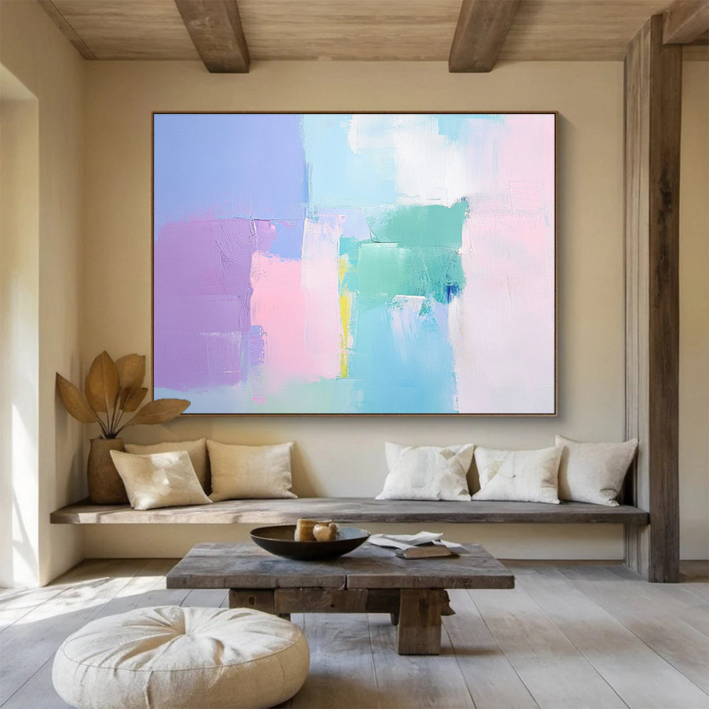 Pastel Color - Block Abstract Art for Feminine Bedroom & Soft - Toned Café SC255