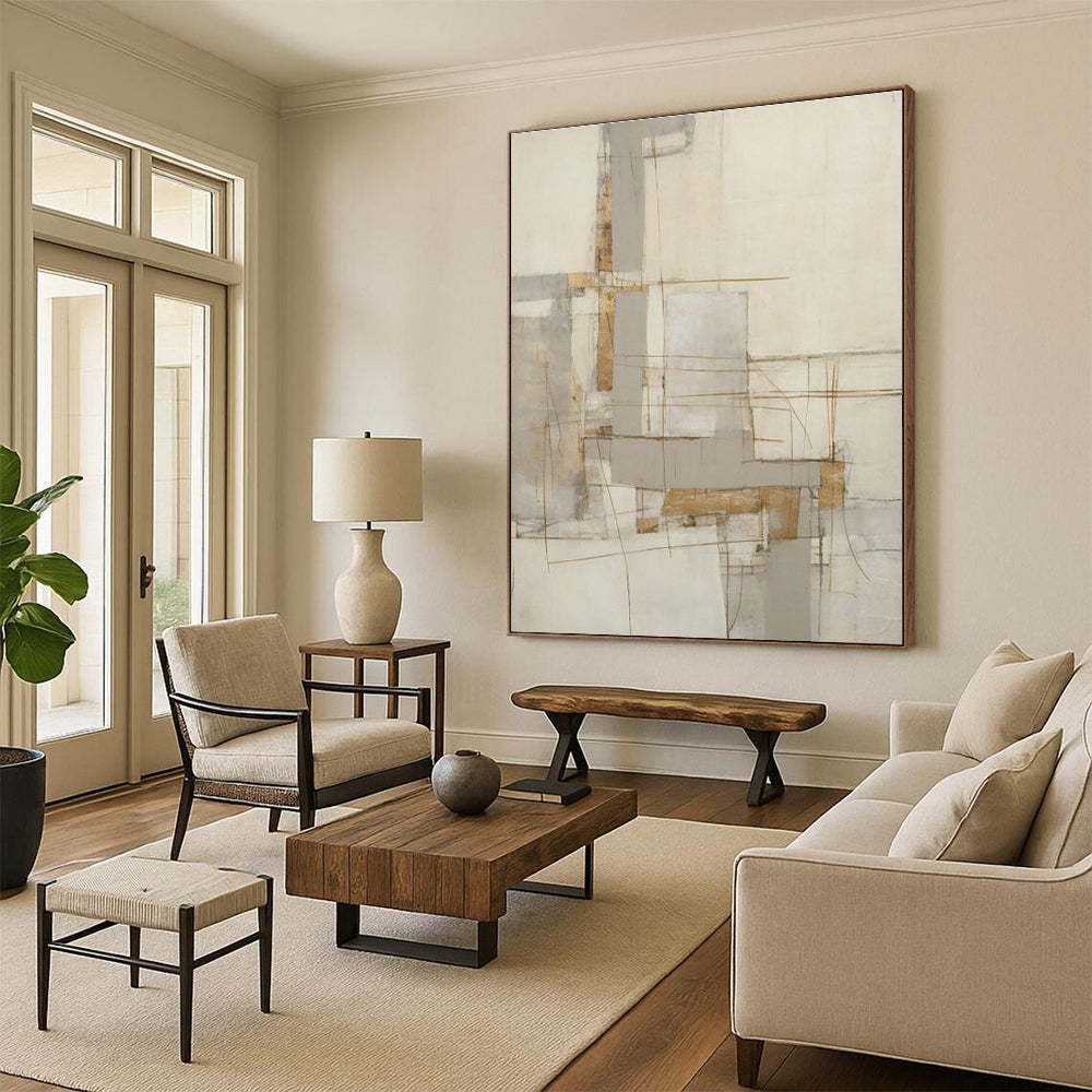 Grey - Gold Geometric Abstract Art for Corporate Lobby & Art Deco - Style Residence DLZ1329