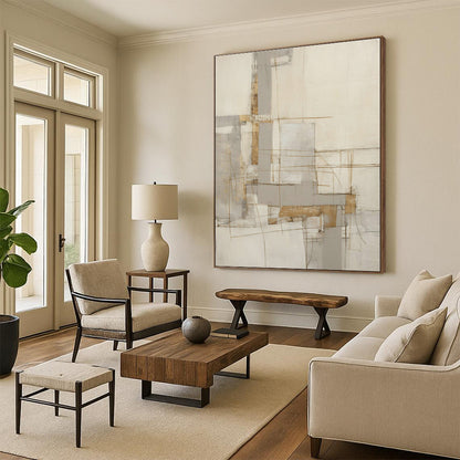 Grey - Gold Geometric Abstract Art for Corporate Lobby & Art Deco - Style Residence DLZ1329