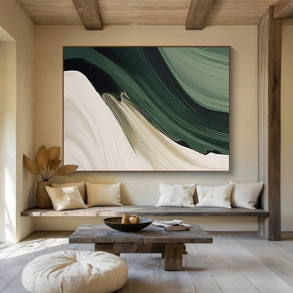 Green - White Flowing Abstract Art for Eco - Friendly Café Lounge Areas DLZ3137