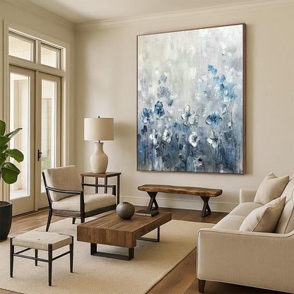 Blue and White Flower Oil Painting for Romantic Bedroom & Floral - Themed Café DLZ1988