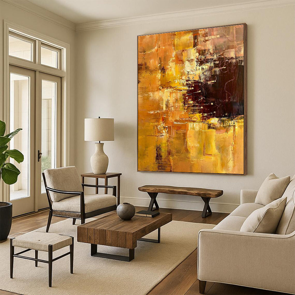 Golden Abstract Art for Dining Room & Living Room DLZ0324