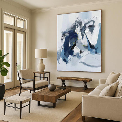 Blue - Gray - Yellow Abstract Art for Minimalist Bedroom & Creative Studio DLZ1662