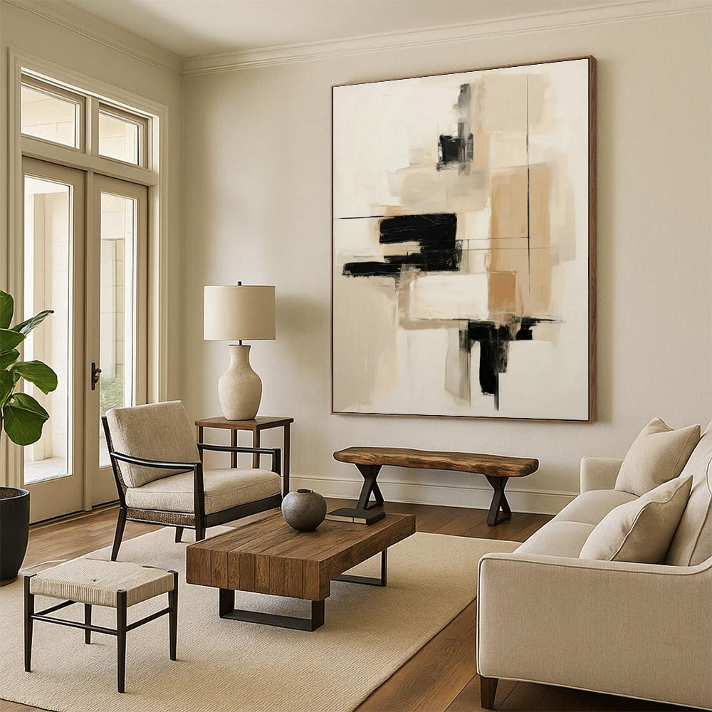 Neutral Geometric Abstract Art for Minimalist Office Reception & Scandinavian Living Room DLZ0843