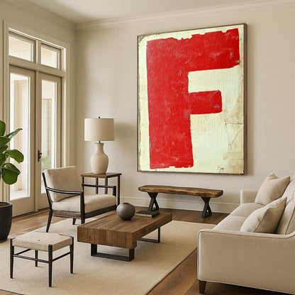 Red “F” on White Art for Retro - Style Bookstore & Industrial - Chic Home Study STSC1415