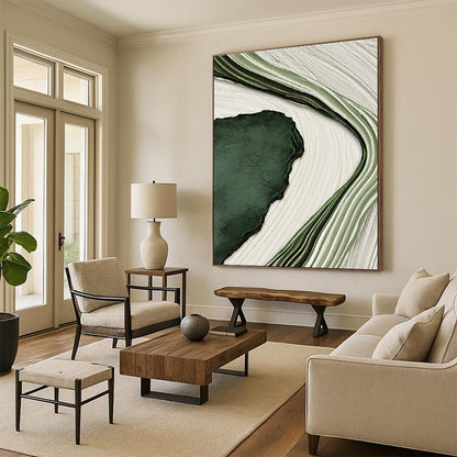 Green and White Flow Art for Nature - Inspired Lounge & Eco - Friendly Office DLZ2173