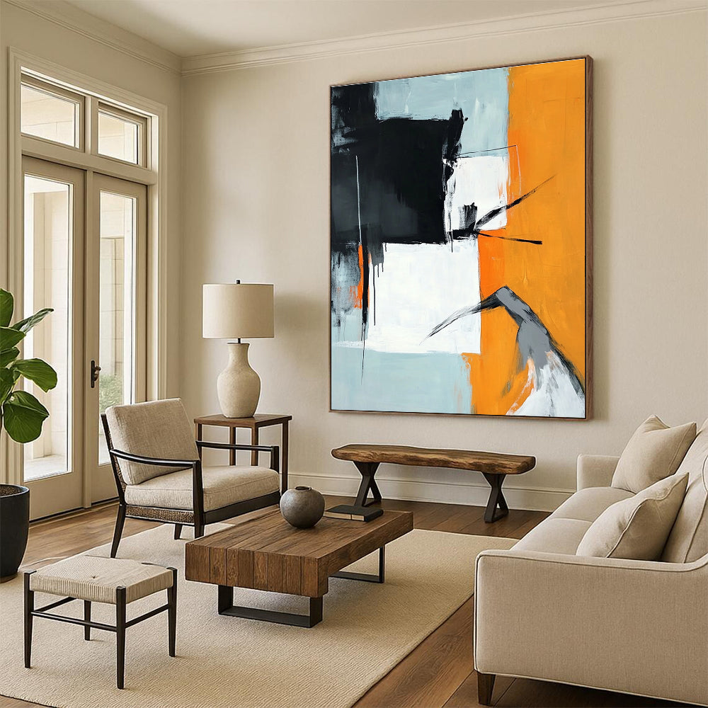 Geometric Orange & Gray Art for Dining Room & Modern Office STSC725