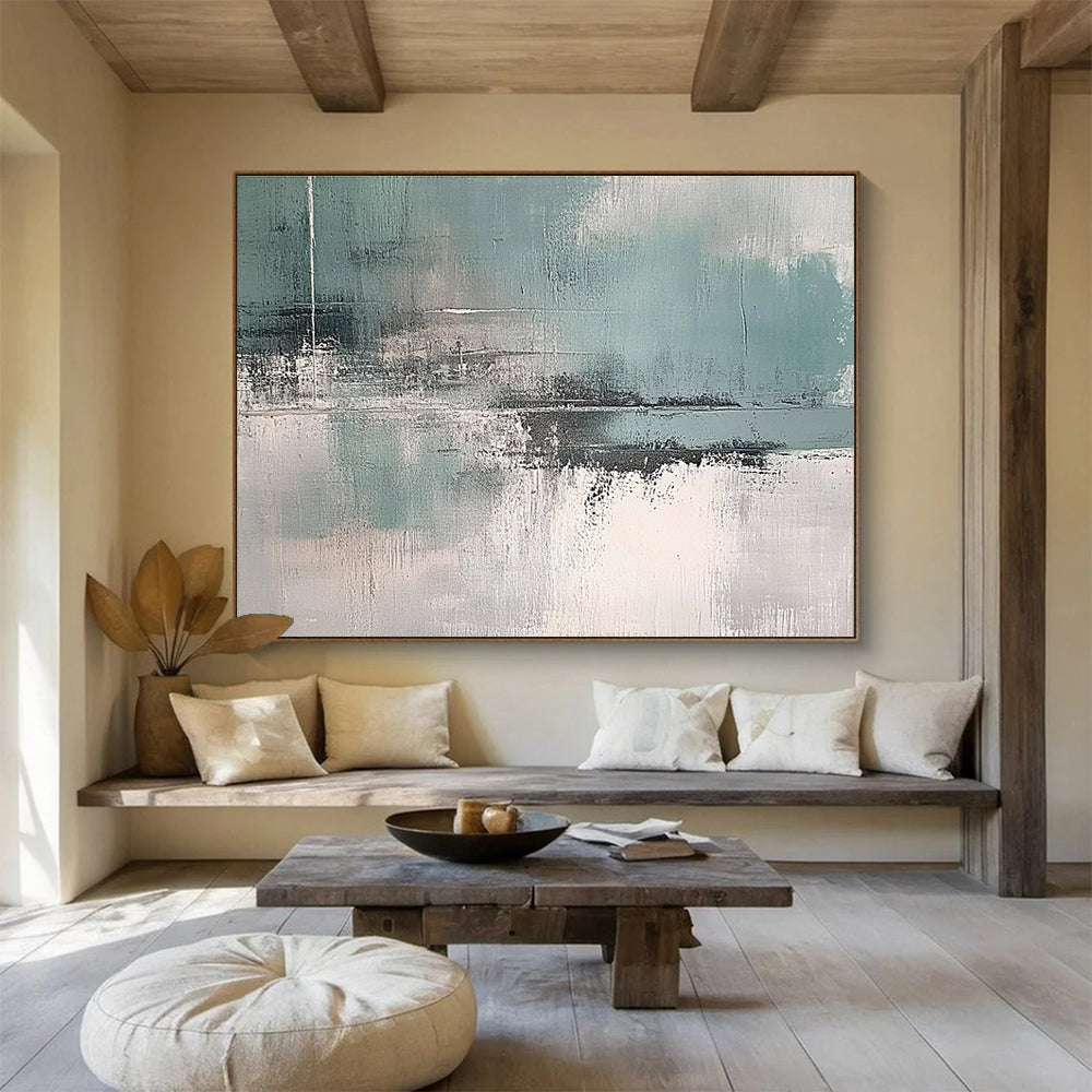 Gray and Teal Abstract Landscape Art for Minimalist Home Office & Contemporary Art Gallery SC296