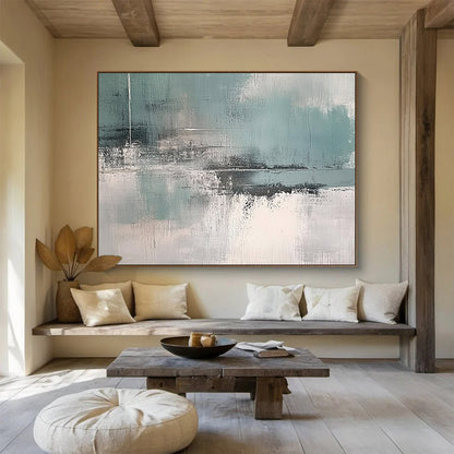 Gray and Teal Abstract Landscape Art for Minimalist Home Office & Contemporary Art Gallery SC296