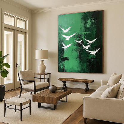 White Birds on Green for Nature - Themed Café & Serene Outdoor - Inspired Living Room STSC362