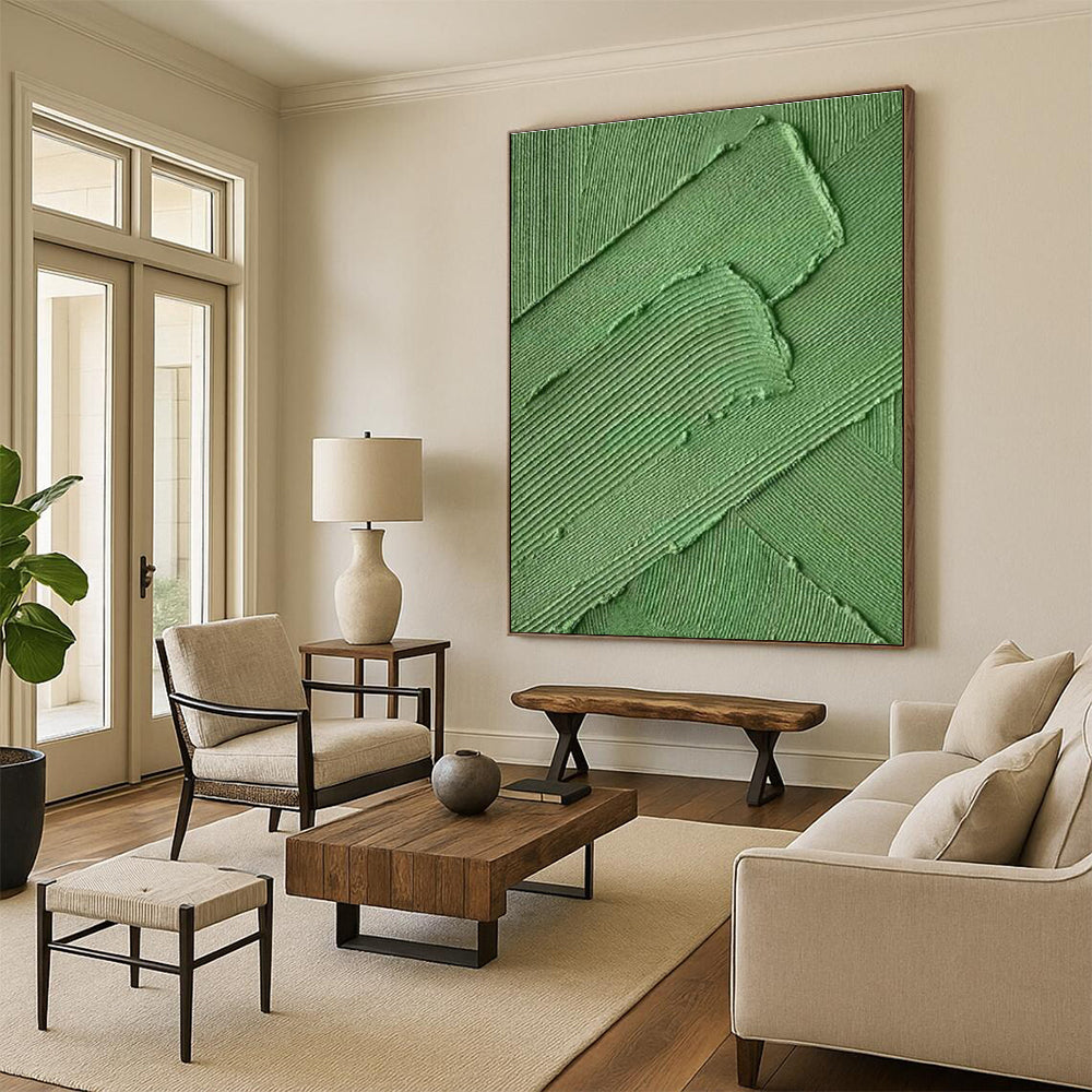 Green Texture Relief Art for Contemporary Home Gallery Walls & Minimalist Restaurant Private Dining DLZ0299