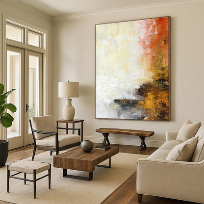 Yellow - Orange Abstract Art for Modern Café Communal Tables DLZ0066