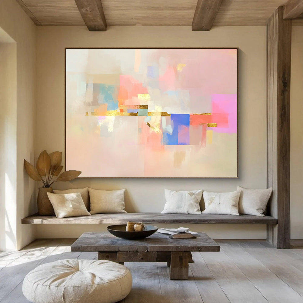 Pastel Abstract with Gold Accents Art for Luxury Bridal Suite & High - End Home Office SC043