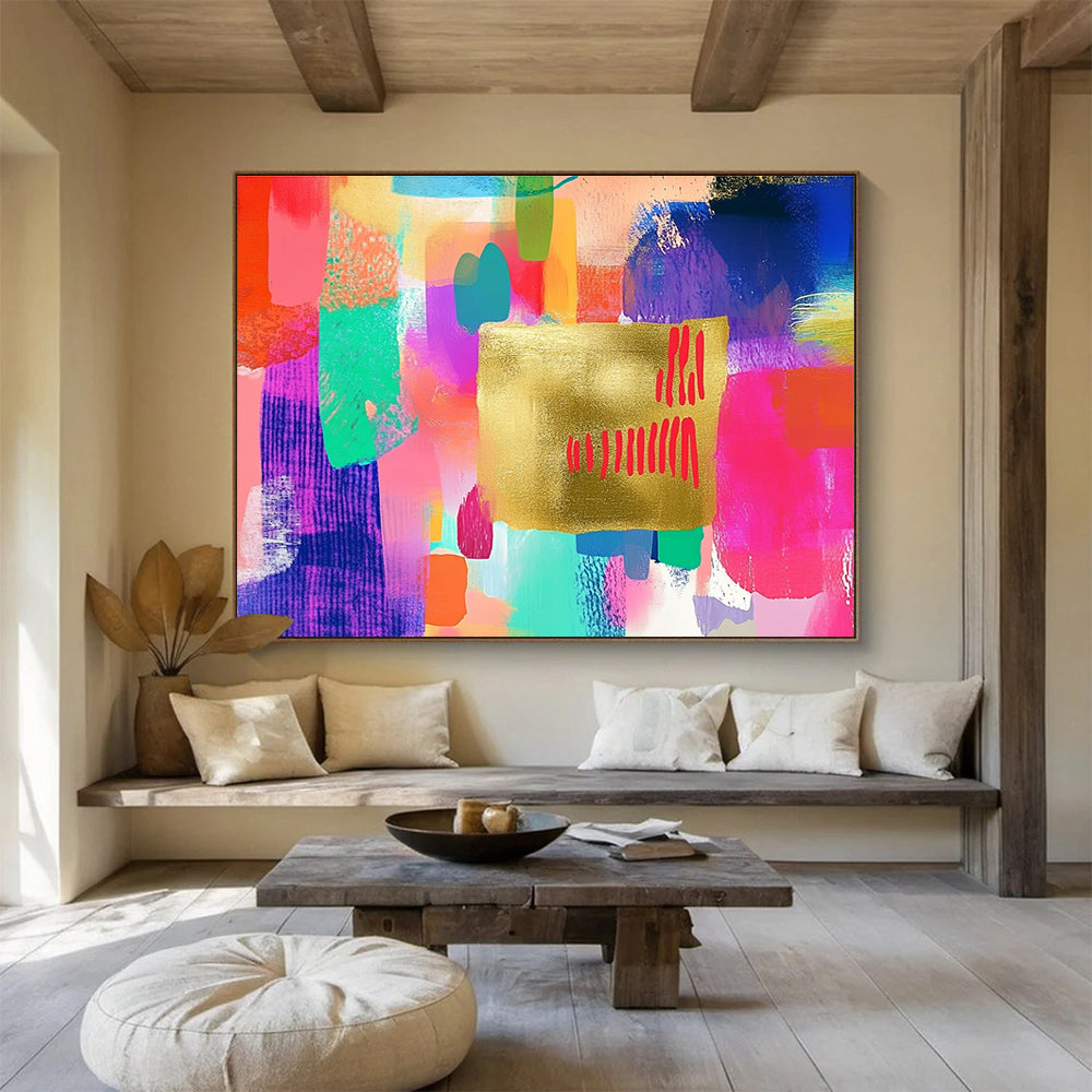 Colorful Abstract with Gold Art for Bohemian - Style Studio & Vibrant Art Café SC297