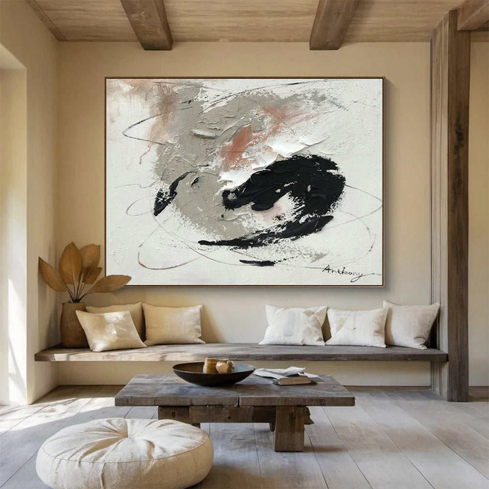 Grey - Black - Pink Abstract Art for Study Thoughtful Ambiance DLZ2696