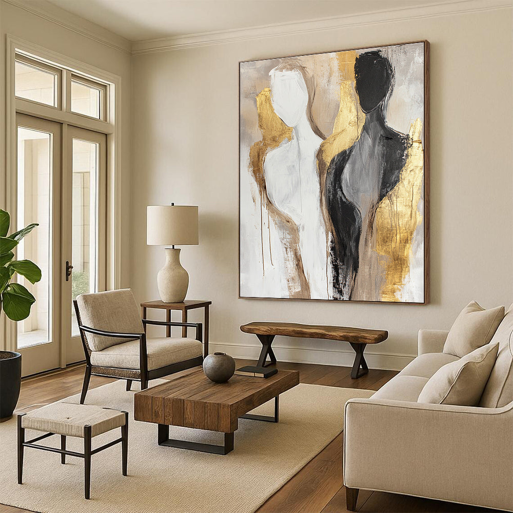 Abstract Human Forms in Neutrals for Scandinavian - Style Bedroom & Contemporary Art Gallery STSC441