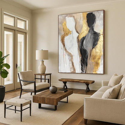 Abstract Human Forms in Neutrals for Scandinavian - Style Bedroom & Contemporary Art Gallery STSC441