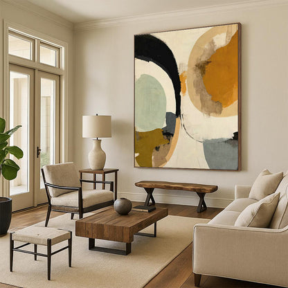 Circular Color Block Abstract Art for Modern Café & Mid - Century Home Living Room DLZ1621