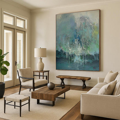 Dripping Blue - Green Abstract Art for Art Studio Gallery & Bohemian Living Room DLZ1483