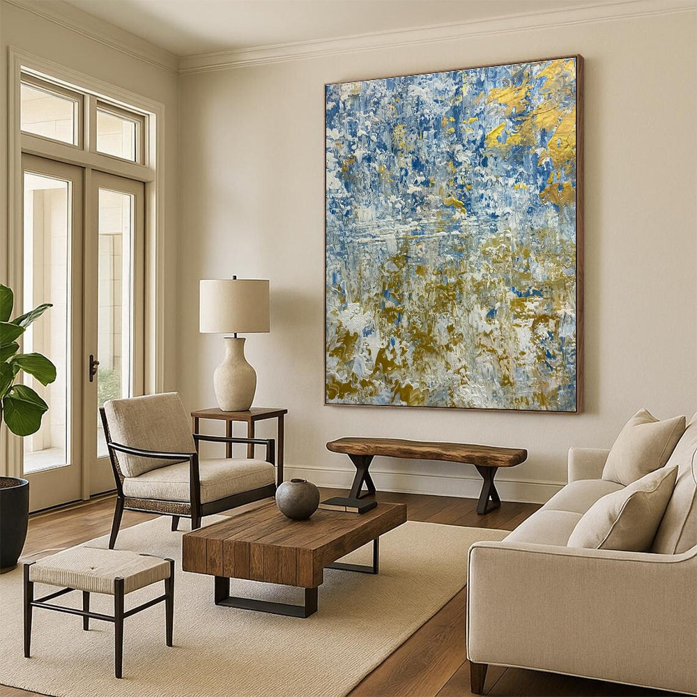 Blue & Gold Abstract Art for Luxury Hotel Lobby & Coastal Home DLZ2381