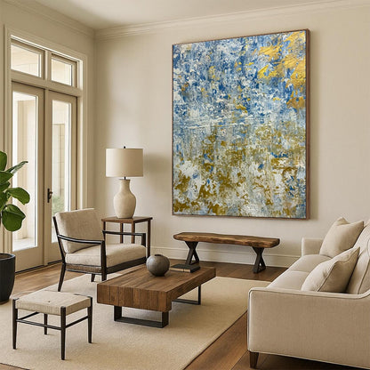 Blue & Gold Abstract Art for Luxury Hotel Lobby & Coastal Home DLZ2381