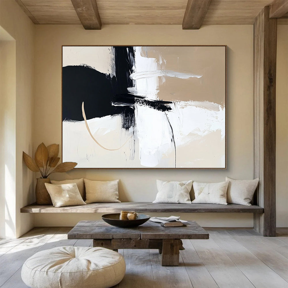 Monochrome Abstract Strokes Art for Minimalist Art Gallery & Modern Home Dining Room SC499