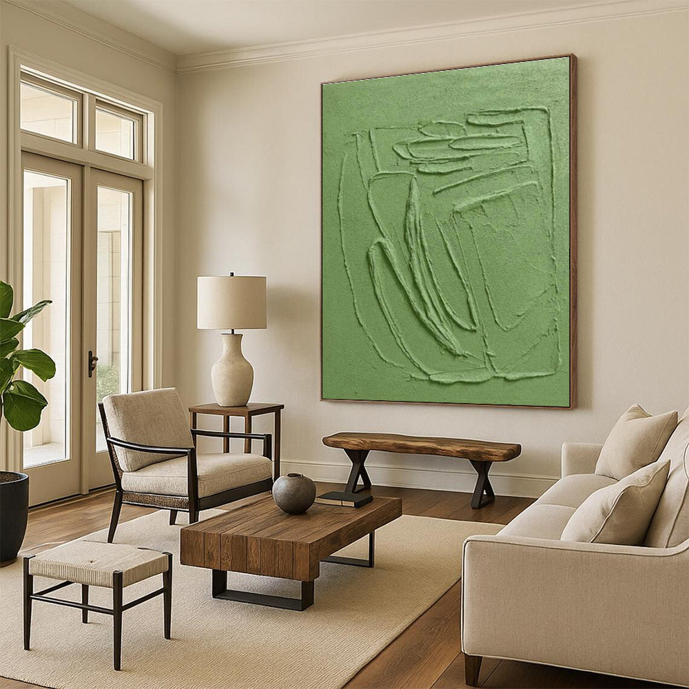 Green Relief Abstract Art for Minimalist Home Office & Calm Reading Nooks DLZ0290
