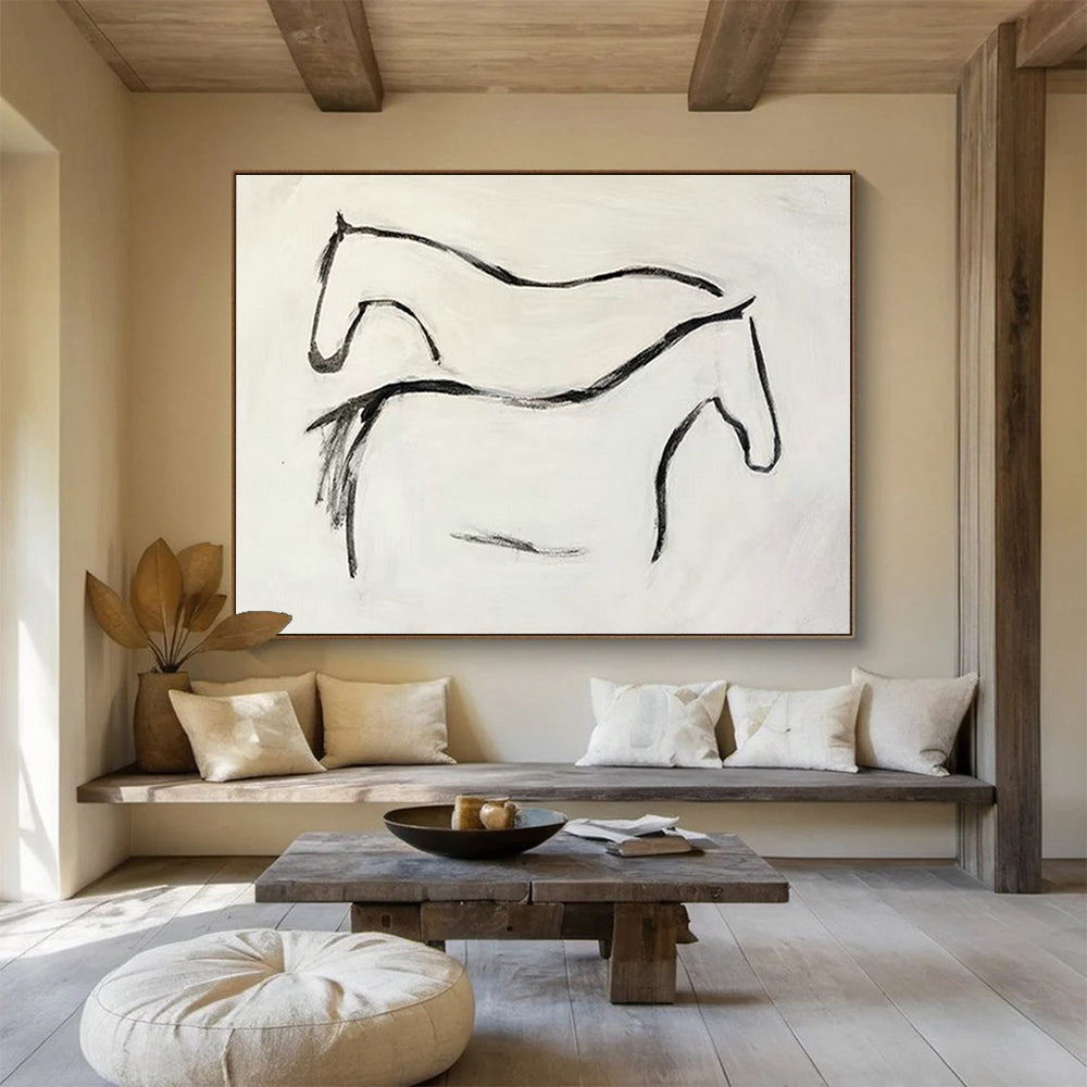 Minimalist Two - Horse Line Art for Rustic Ranch House Studies DLZ3135