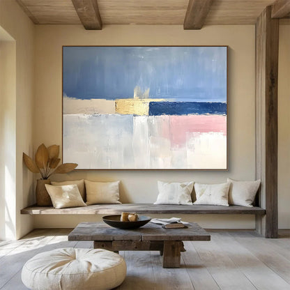 Pink - Blue - Gold Abstract for Boutique Hotel Room & Art - Themed Café SC025