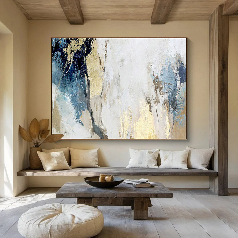 Blue - Gold Abstract Art for Contemporary Dining Rooms DLZ2512