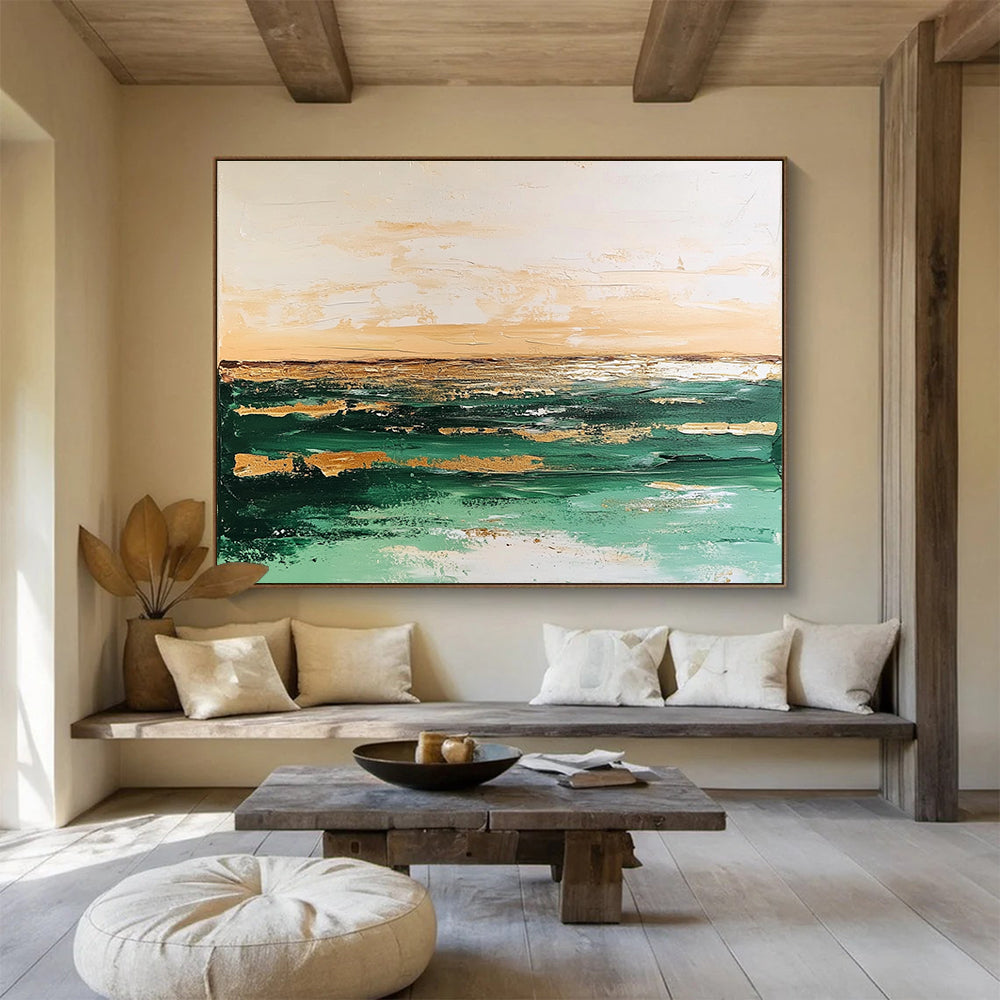 Green and Gold Sea Abstract Art for Coastal Resort Lobby & Luxury Yacht Club SC080
