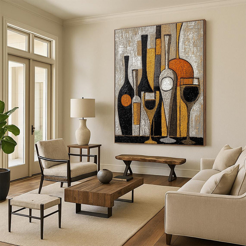 Bottles and Glasses Still Life for Rustic Wine Cellar & Art - Centric Dining Room STSC369