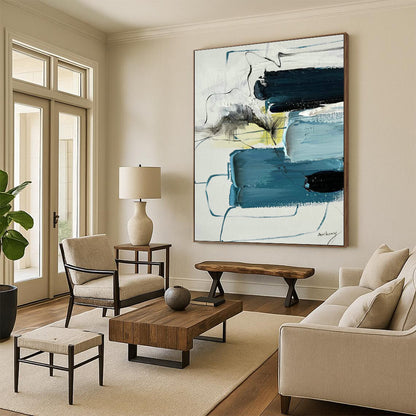 Blue - Gray Line Abstract Art for Urban - style Library & Modern Apartment Living Room DLZ0789