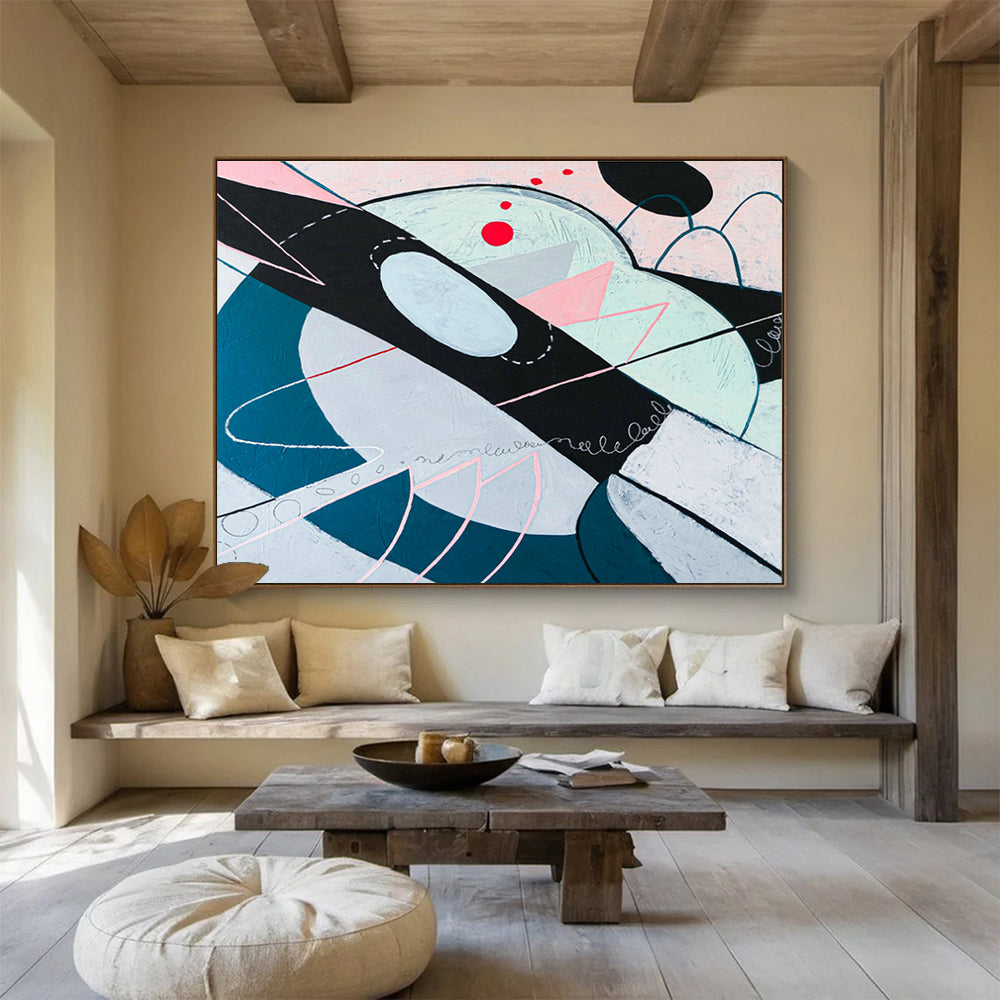 Pink - Blue Geometric Abstract for Chic Bedroom DLZ2933