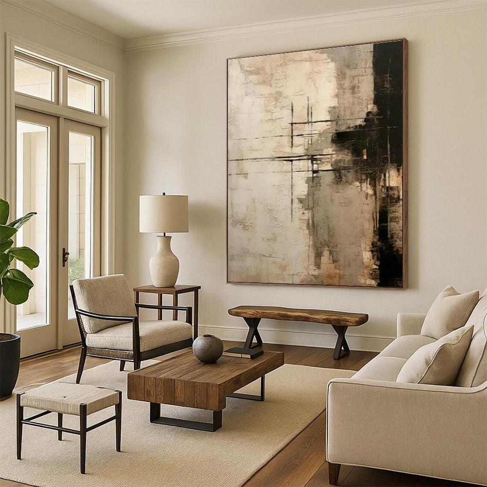 Brown - White Geometric Line Art for Office & Living Room DLZ0419