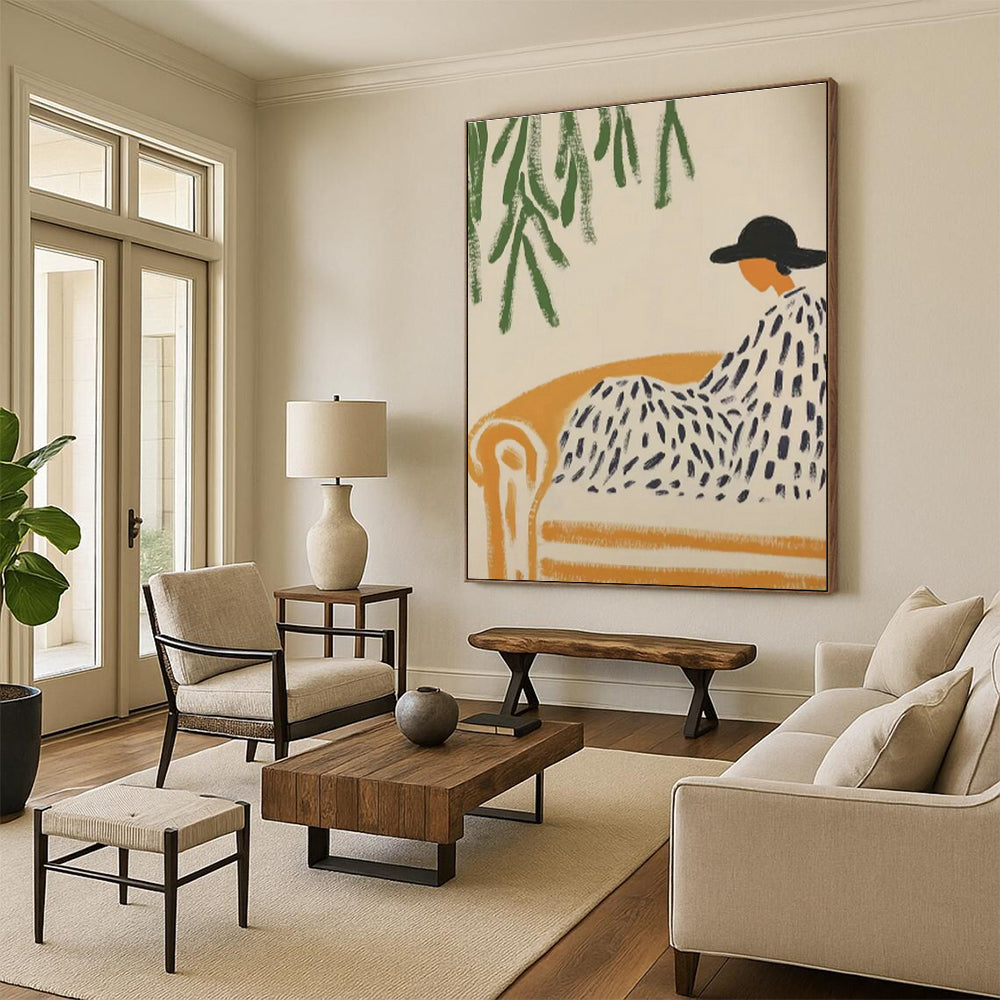 Figure on Sofa Under Tree Art for Bohemian Garden Room & Literary Lounge DLZ0703