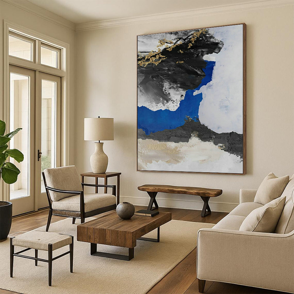 Blue - Black - Gold Tree - Inspired Abstract Art for Living Room & Asian - Inspired Restaurant DLZ1238