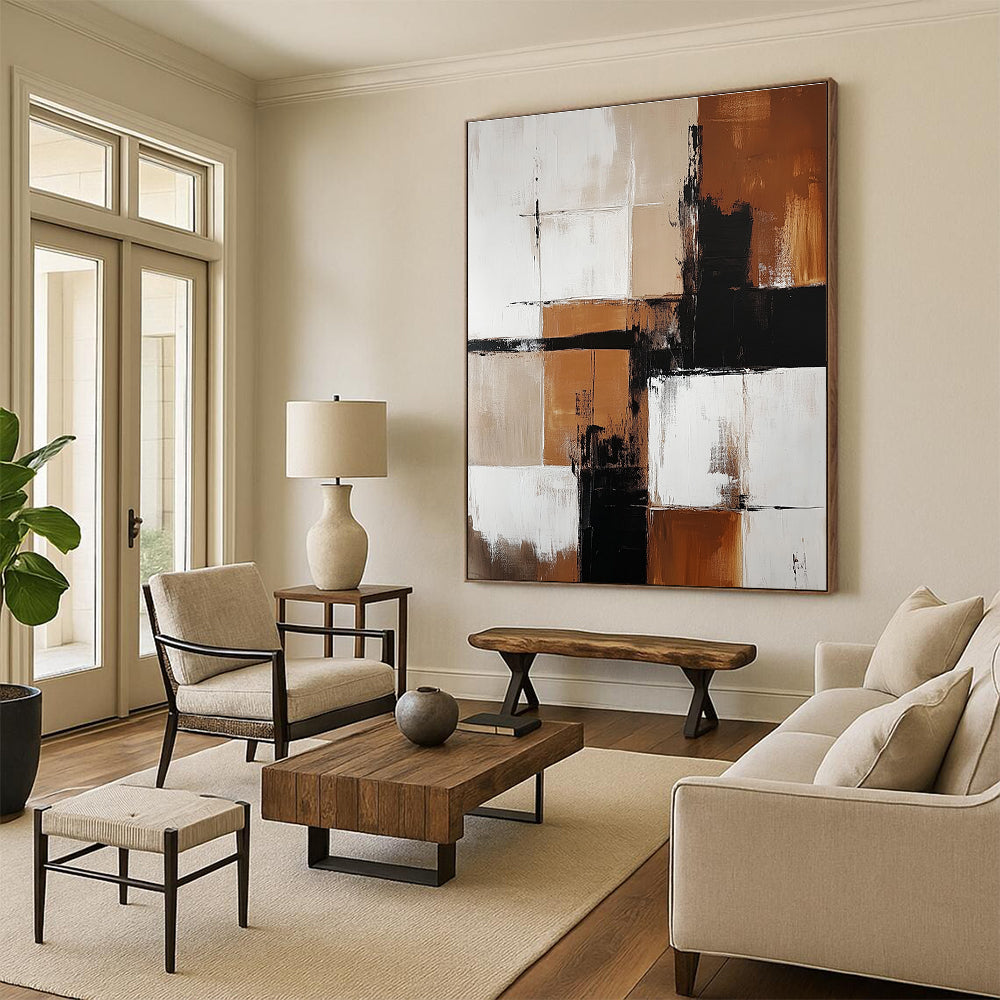 Brown and Black Geometric Abstract for Rustic - Modern Home & Art Gallery Foyer STSC415