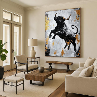 Black Bull with Gold Accents for Luxury Financial Office & Bold Art - Lovers’ Home STSC913