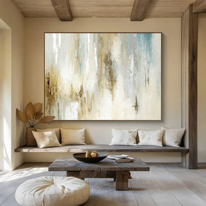 Beige - Gold Abstract Art for Minimalist Bedroom DLZ2906