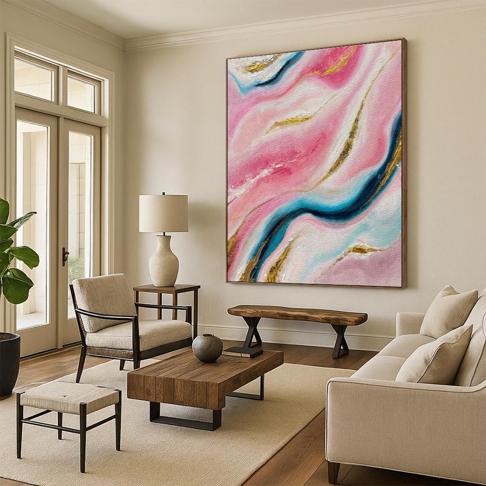 Pink - Gold - Blue Abstract Art for High - End Beauty Salon Treatment Rooms DLZ0028