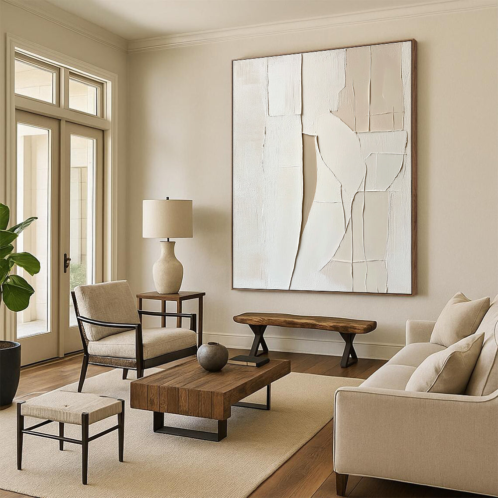 Textured White Abstract Architectural Abstract Art for Modern Home Hallway & Contemporary Art Gallery STSC1467