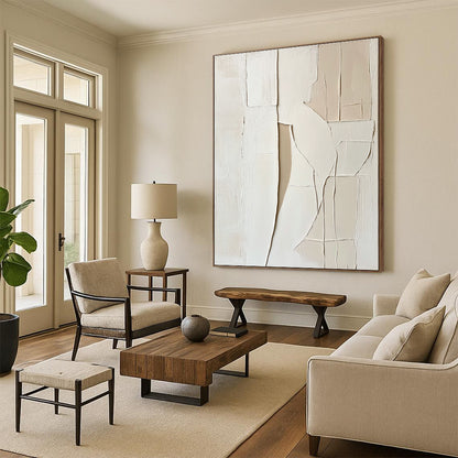 Textured White Abstract Architectural Abstract Art for Modern Home Hallway & Contemporary Art Gallery STSC1467