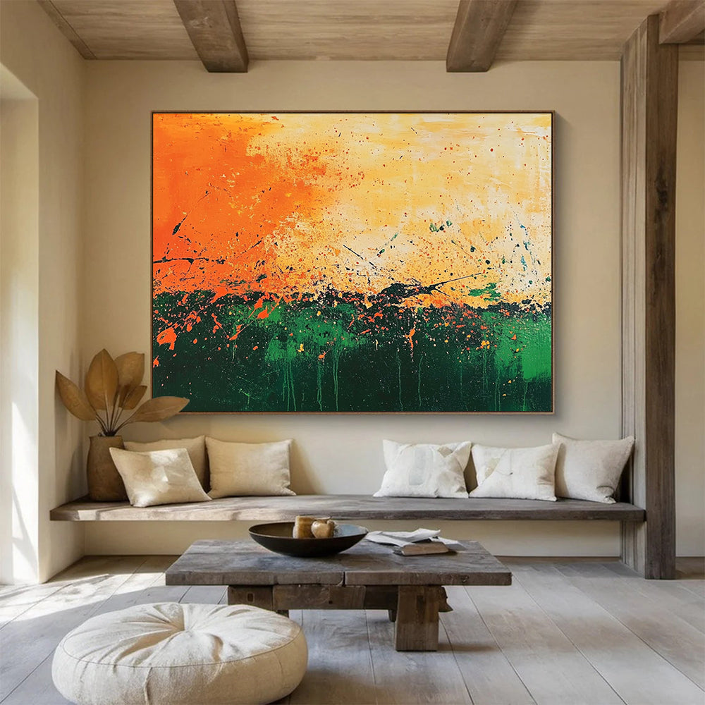 Splattered Sunset Field Art for Bohemian Backyard Patio & Eclectic Art Studio SC062