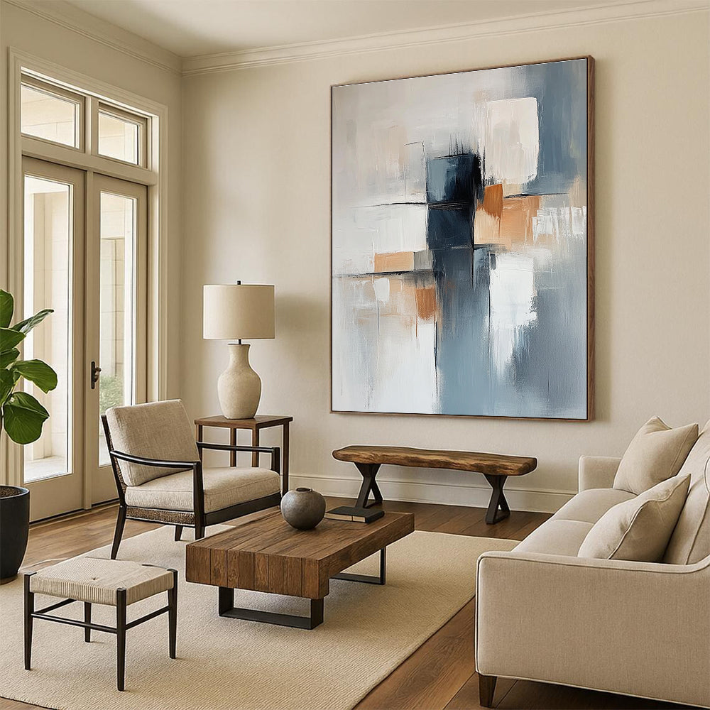 Grey and Beige Geometric Abstract for Minimalist Living Room & Modern Office STSC400