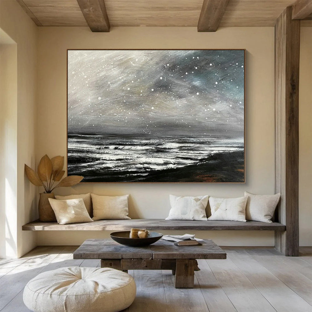 Black - White Starry Sea Oil Painting for Industrial - Style Studies DLZ2493